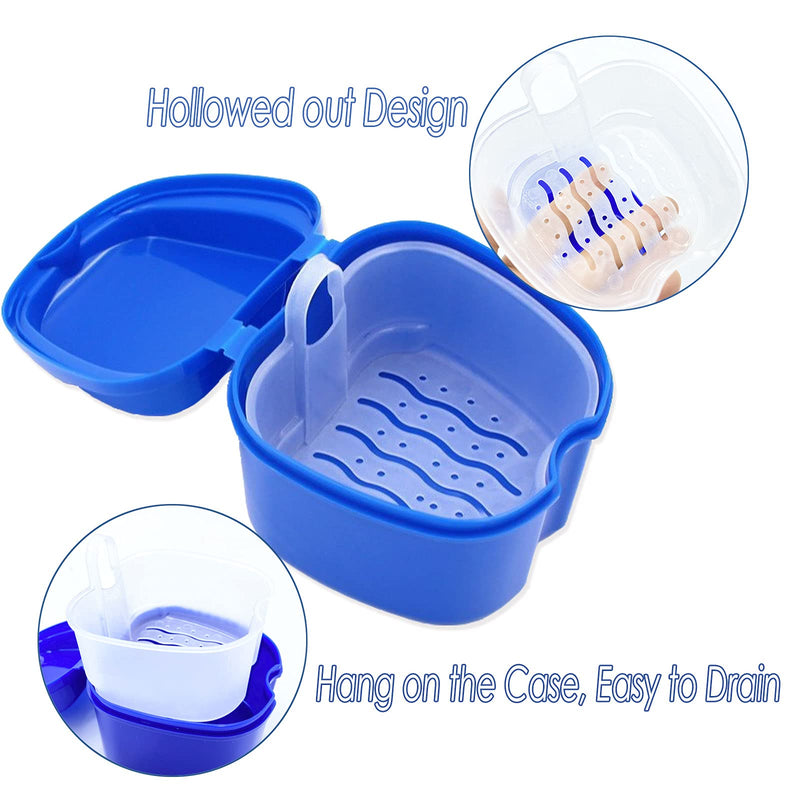 HRASY Denture Bath Case with Denture Cleaning Brush Kit - 2 Pcs Denture Bath Case Cup Box Holder Storage Soaking Container with Strainer Basket | 2 Pcs Denture Toothbrushes for False Teeth Cleaning - BeesActive Australia