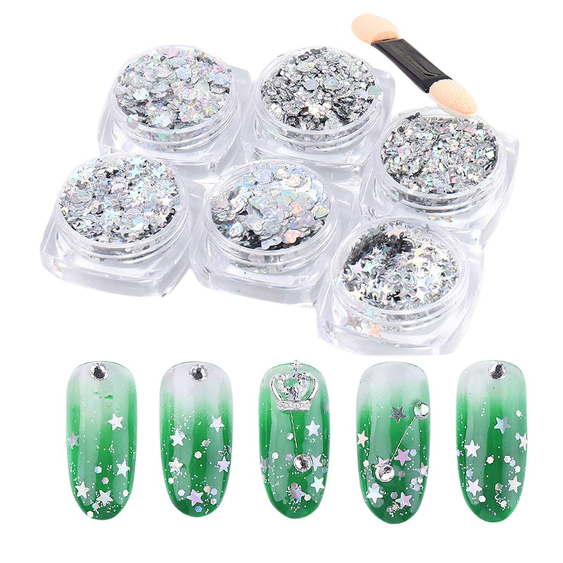 6 Boxes Nail glitter sequins Holographic Flakes Goblin pupils eye makeup stars moon nail patch eye makeup gel paste sequins Shining Decals Art Decoration Craft Makeup DIY Design Kits - BeesActive Australia