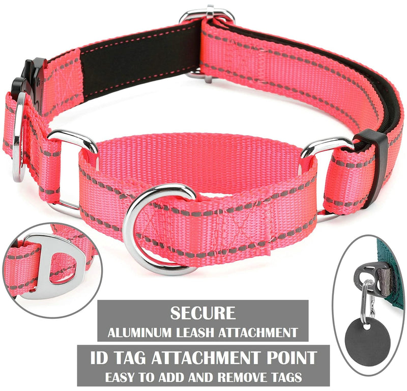 DEYACE Martingale Collar with Quick Snap Metal Buckle, Adjustable Soft Padded Reflective Nylon Prevents Slipping Out Martingale Collar for Small Medium Large Dogs PINK L / Neck Girth 18"-26" - BeesActive Australia