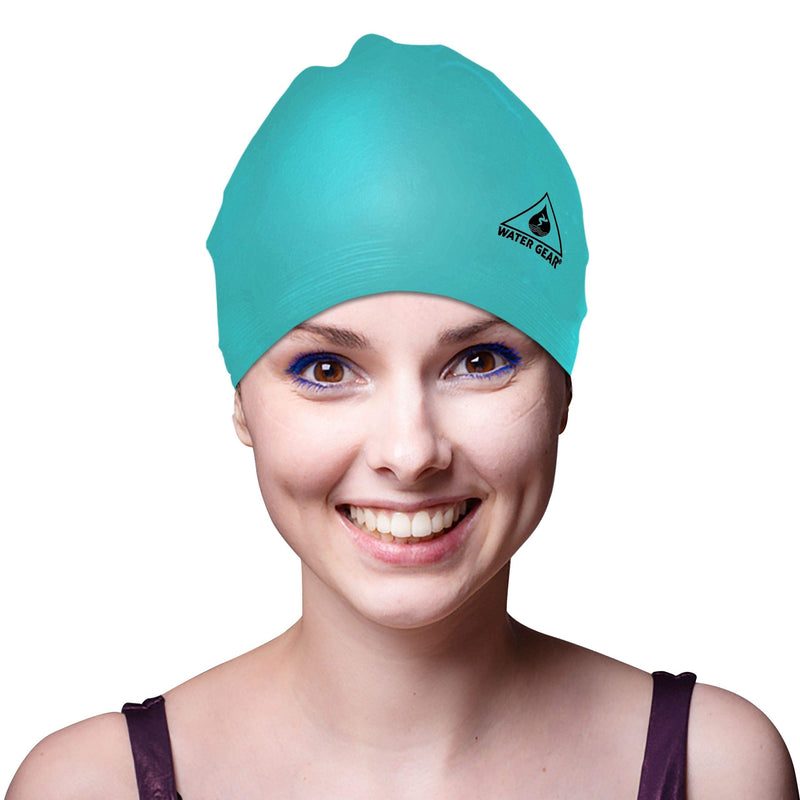 Water Gear Latex Adult Swim Cap - Durable and Flexible Unisex Non-Waterproof - Great for Short and Long Hair - Improve Your Performance - Triathlon Swimmers and Athletes LIGHT BLUE - BeesActive Australia
