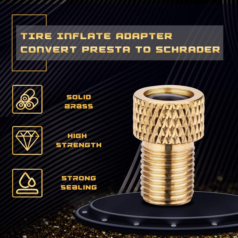 Bike Presta Valve Adapter Brass Material Bike Tire Inflatable Connector-Convert Presta to Schrader, French/UK to US-Bicycle Tire Inflate Adaptor Fit MTB, Mountain Bike, Road Bike, Bicycles (5 Pack) Grid Design - BeesActive Australia