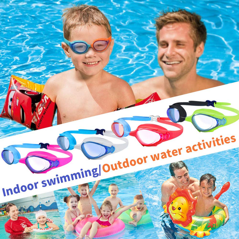 2-Pack Kids Swim Goggles, Toddler Swim Goggles, Swim Pool Goggles for Boys or Girls From 3-12, Quick Adjustable 01.yellow/Green(transparent Blue Lens) + Avocado/Orange(transparent Blue Lens) - BeesActive Australia