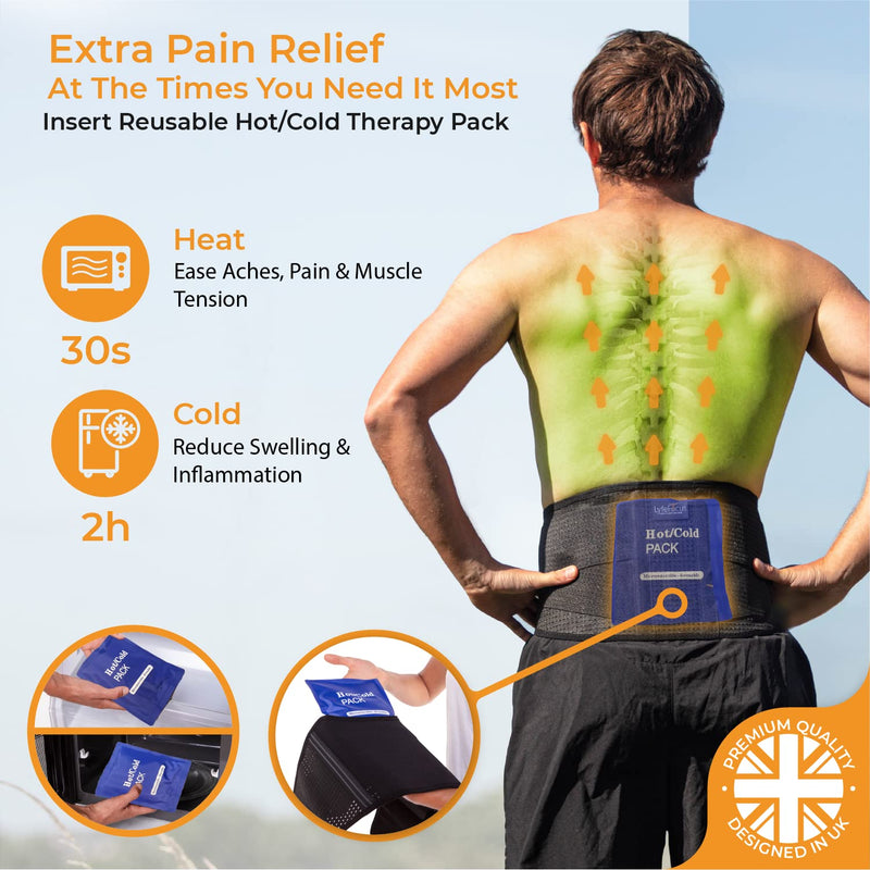 LyfeFocus Premium Adjustable Lower Back Support Belt for Men & Women - Breathable Lumbar Support Brace Supplied with Reusable Hot Cold Pack for Pain & Muscle Tension Relief (Check Size Table: Medium) M - BeesActive Australia