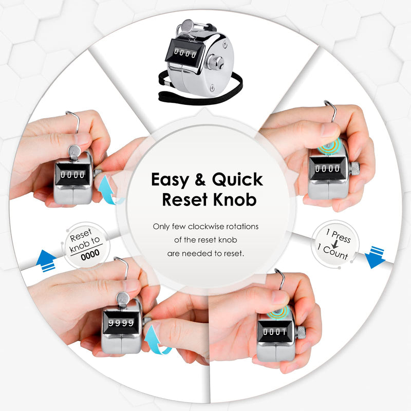 KTRIO Metal Handheld Tally Counter 4-Digit Number Count Clicker Counter, Hand Mechanical Counters Clickers Pitch Counter for Coaching, Knitting, People, Lap, Fishing, Golf and Row, 2 x 1.85 in, Silver A-1 Pack - BeesActive Australia