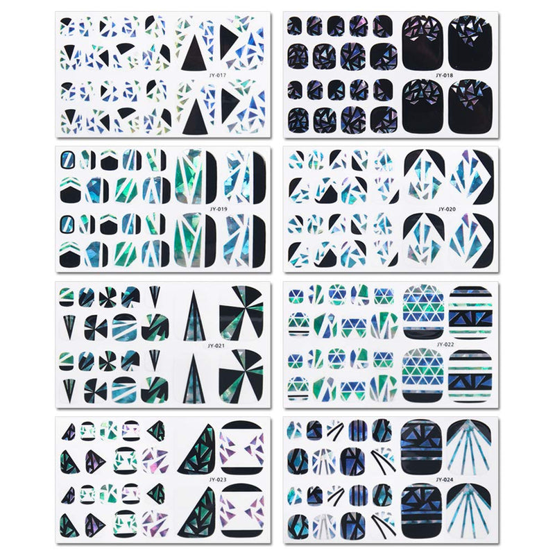 DANNEASY 16 Sheets Adhesive Toe Nail Wraps Decals Geometry Nail Art Polish Stickers Manicure Salon for Women with 1Pc Nail File + 1Pc Wood Cuticle Stick kit 1 - BeesActive Australia