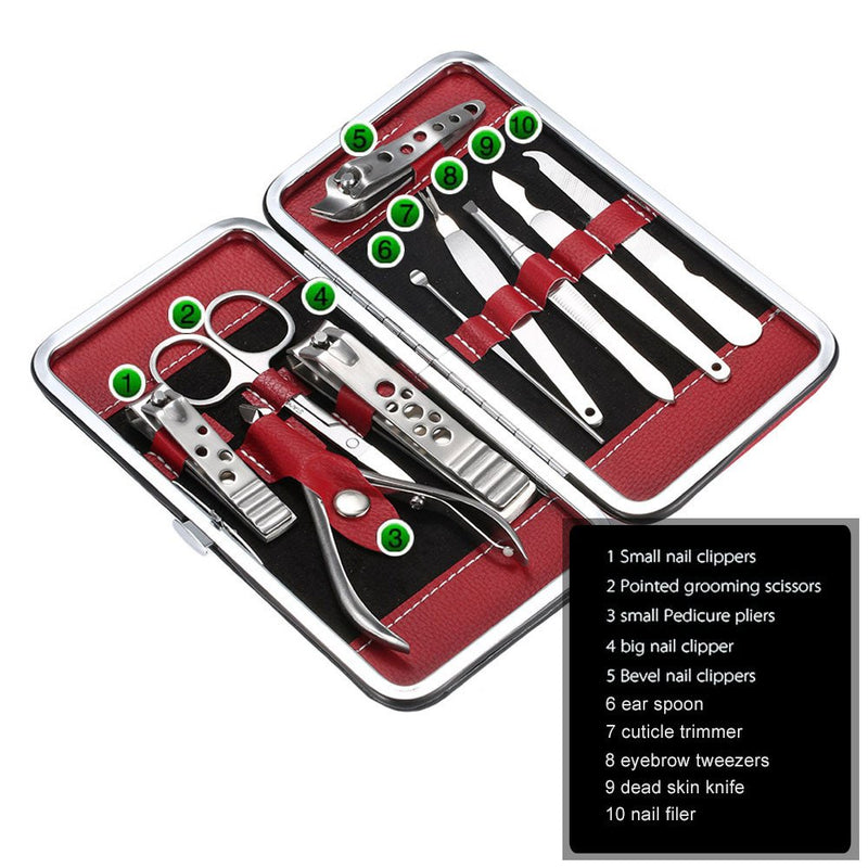 10 Pcs Stainless Steel Nail Clipper Tools Manicure Pedicure Set with Case - BeesActive Australia