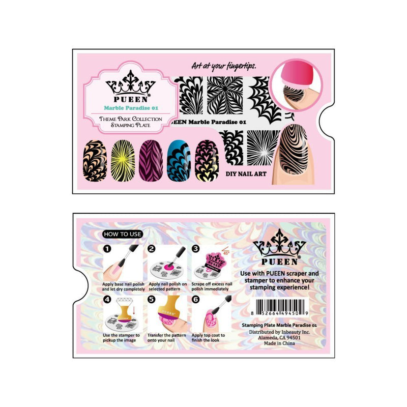 PUEEN Nail Art Stamping Plate - Marble Paradise 01 - Theme Park Collection 125x65mm Unique Nailart Polish Stamping Manicure Image Plates Accessories Kit - BH000715 - BeesActive Australia