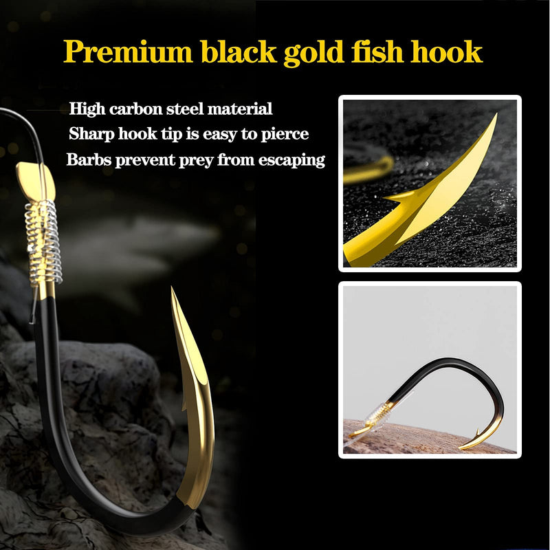 LNOJENR Fishing Hooks with Line, Strong Sharp Double Hook Rigs with Barbs, Pre Tied Fish Hooks Already Tied‑in Fishing Wire/Leader, Black Gold Fish Hook for Freshwater/Seawater (20 PCS), Medium, D10 - BeesActive Australia