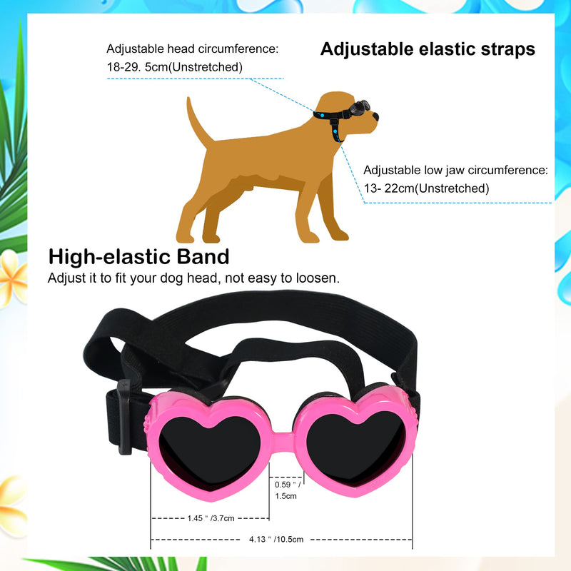 IKUSO Dog Sunglasses Small Breed,UV Protection Dog Sunglasses with Adjustable Strap, Heart Dog Goggles for Waterproof Windproof Anti-Fog Eye Protection,Beach Accessories for Puppy,doggles pink - BeesActive Australia
