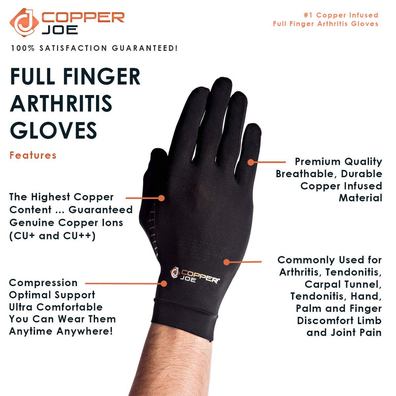 Copper Joe Compression Arthritis Gloves - Highest Copper Content. Best Full Finger Glove for Computer Typing, Carpal Tunnel and Everyday Support for Hands. Fit for Men and Women (1 Pair) (Small) Small (1 Pair) - BeesActive Australia