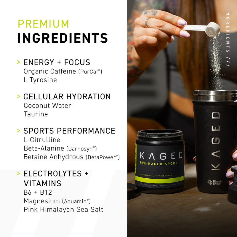 Pre Workout Powder, Kaged Muscle Pre-Kaged Sport For Men And Women, Increase Energy, Focus, Hydration, and Endurance, Organic Caffeine, Plant Based Citrulline, Mango Lime - BeesActive Australia