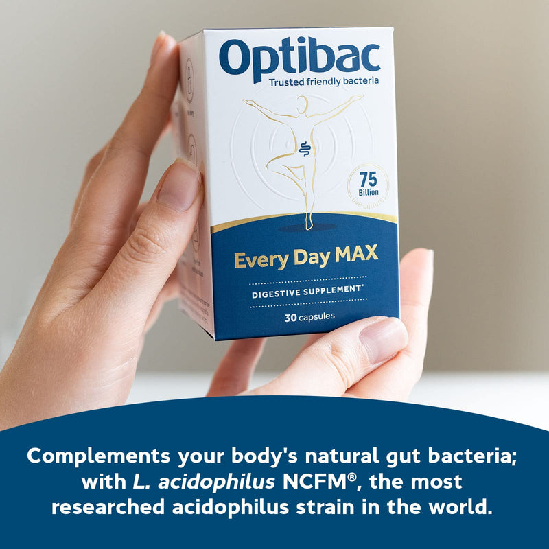 Optibac Probiotics Every Day MAX - Advanced Maximum Strength Vegan Digestive Supplement with 75 Billion Bacterial Cultures - 30 Capsules - BeesActive Australia
