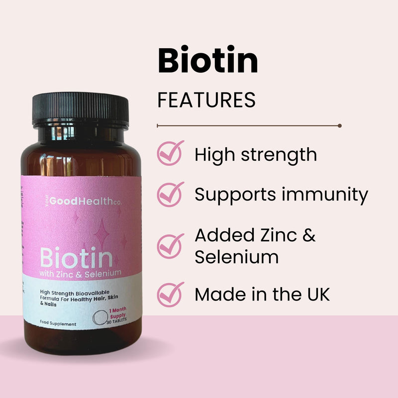 Your Good Health Co � Biotin | Vegan | Biotin with Zinc & Selenium | Healthy Hair, Skin & Nails | Tablet | 1 x 30 Day Supply - BeesActive Australia