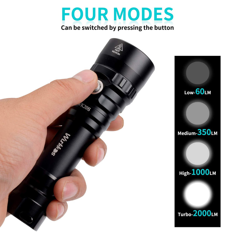 Wurkkos Scuba Diving Flashlight, Diving Light Max 2000Lumen 4 Brightness, Rechargeable Dive Torch with Luminus SST40 Emitter, IPX8 Waterproof 150M Underwater LED Flashlight Submersible Cave Snorkel - BeesActive Australia