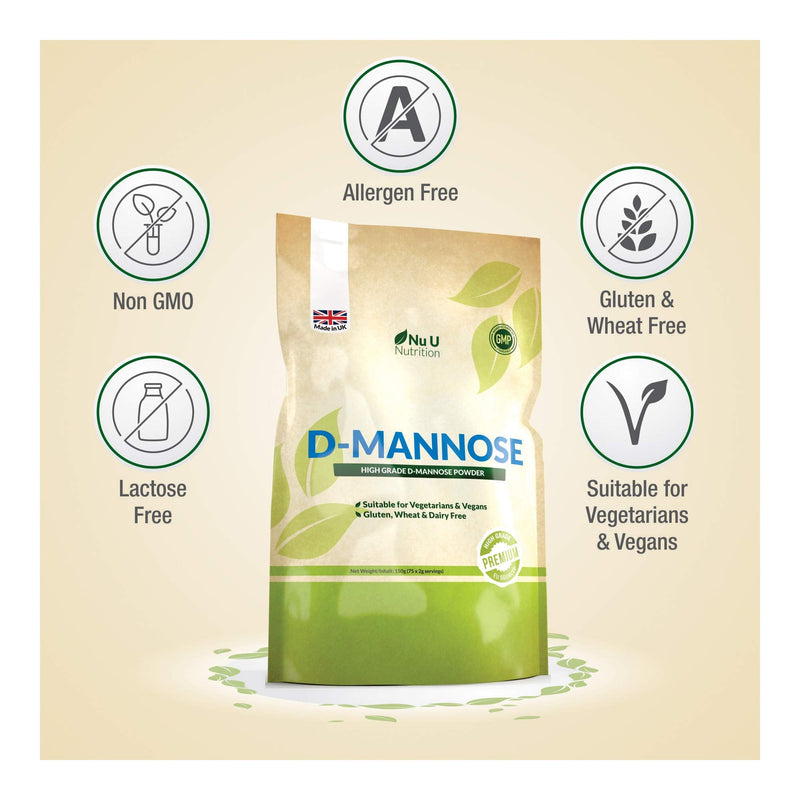 D-Mannose Powder | 150g (75 Servings) | Allergen Free | Suitable for Vegetarians & Vegans | Made in The UK by Nu U Nutrition - BeesActive Australia