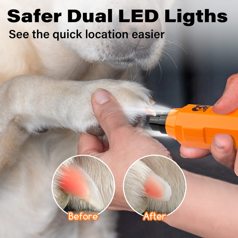 Casfuy 6-Speed Dog Nail Grinder - Newest Enhanced Pet Nail Grinder Super Quiet Rechargeable Electric Dog Nail Trimmer Painless Paws Grooming & Smoothing Tool for Large Medium Small Dogs Orange - BeesActive Australia
