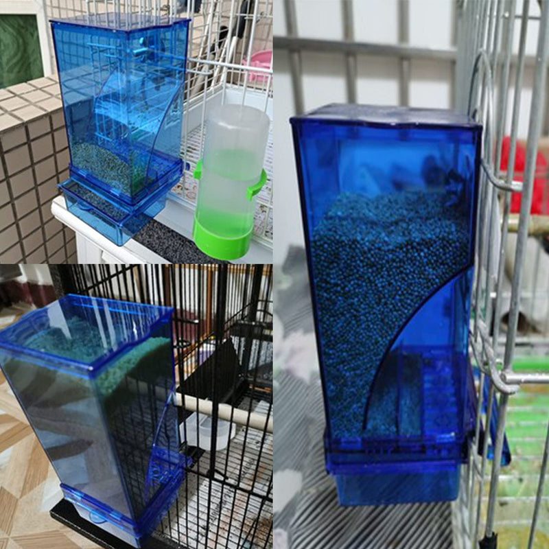 Hamiledyi No Mess Bird Feeders Automatic Parrot Feeder Drinker Acrylic Seed Food Container Parakeet Water Dispenser Cage Accessories for Lovebirds Budgies Canary Finch 2 Pack Blue Bird Cage Feeder - BeesActive Australia
