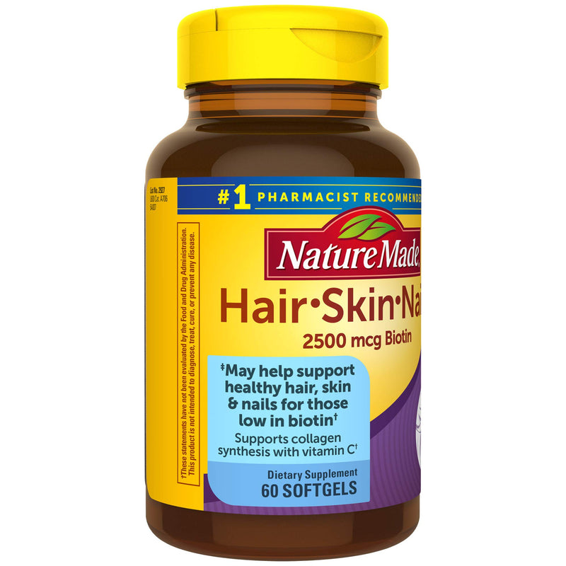 Nature Made Hair, Skin & Nails with 2500 mcg of Biotin Softgels, 60 Count for Supporting Healthy Hair, Skin and Nails 60 Count (Pack of 1) - BeesActive Australia