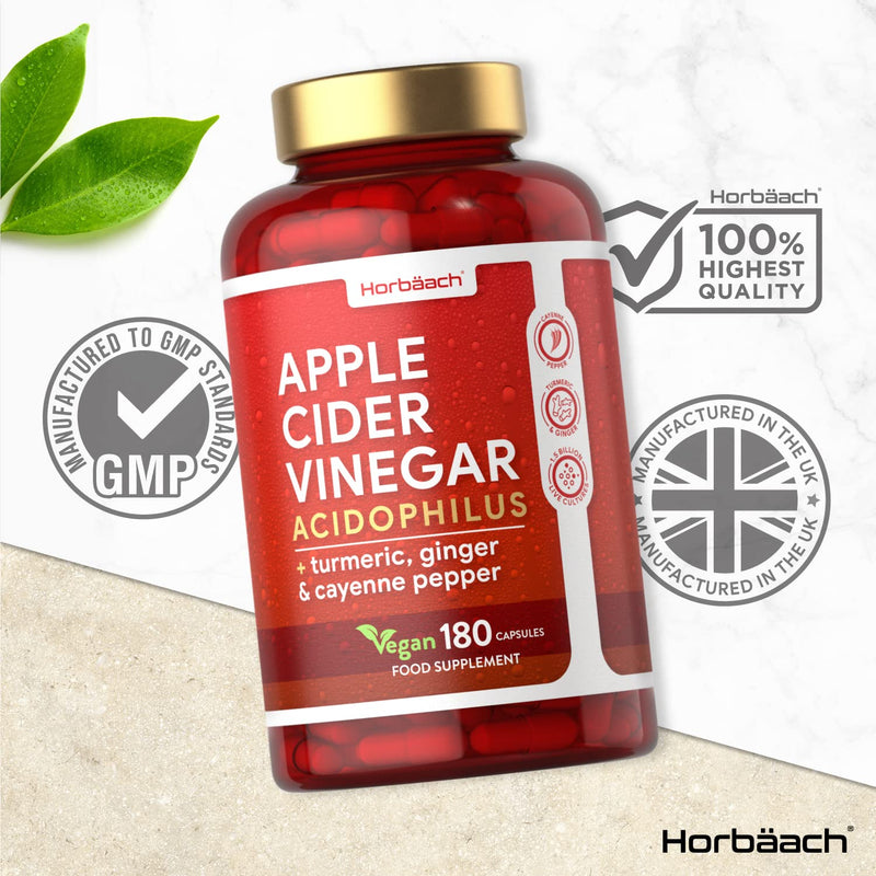 Apple Cider Vinegar Capsules | 1000mg | 180 Count | High Strength Complex with Probiotics | Vegan Supplement | by Horbaach - BeesActive Australia