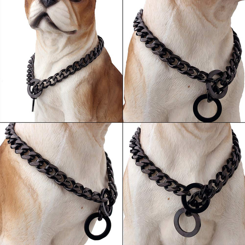 W&W Lifetime Durable Dog Walking Collar 15mm/10mm Black Strong Stainless Steel Cuban Link Chain Collar for Small Medium Large Dogs 20 Inch - BeesActive Australia