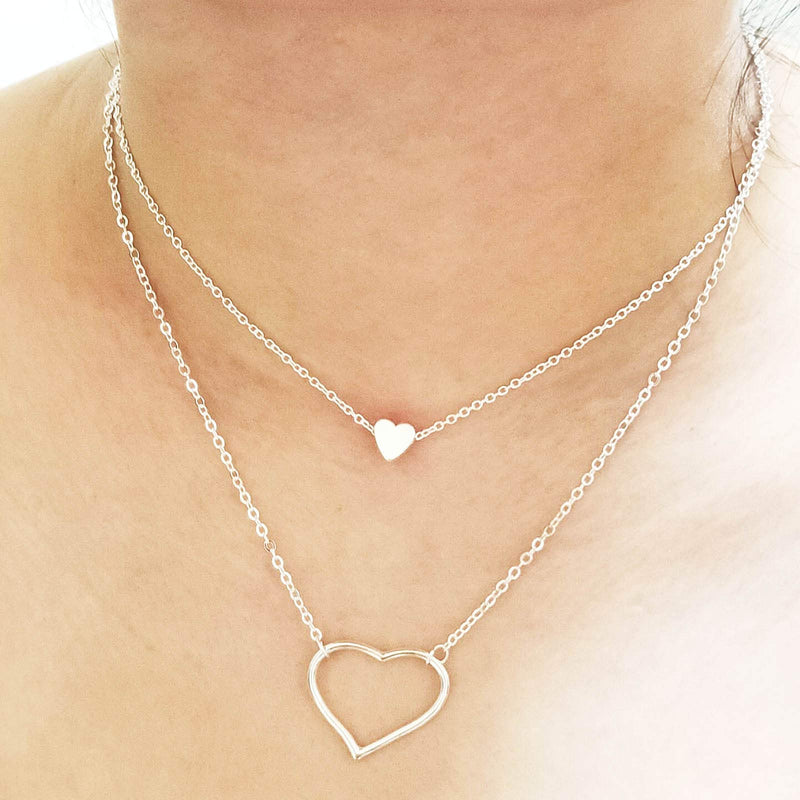 Heart Pendant Necklace Boho Geometric Heart-Shape Necklace Chain Jewelry for Women Girls (Silver) Silver - BeesActive Australia