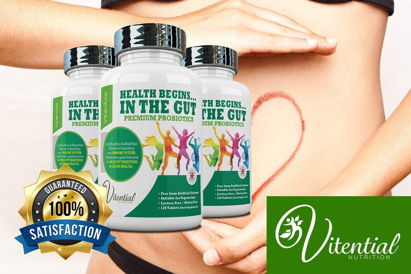 Vitential Nutrition Probiotics for Adults - 120 Vegan Tablets - High Strength Acidophilus Lactobacillus Probiotic Supplements � Promotes a Healthy Digestive & Colon Cleanse - Treatment for Men & Women 120 Count (Pack of 1) - BeesActive Australia