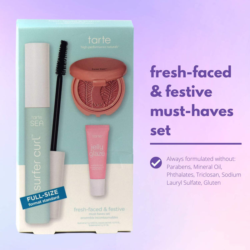 Tarte Fresh-faced and Festive Must-haves Set - Sea Surfer Curl, Jelly Glaze Lip Mask, Blush Paarty - BeesActive Australia