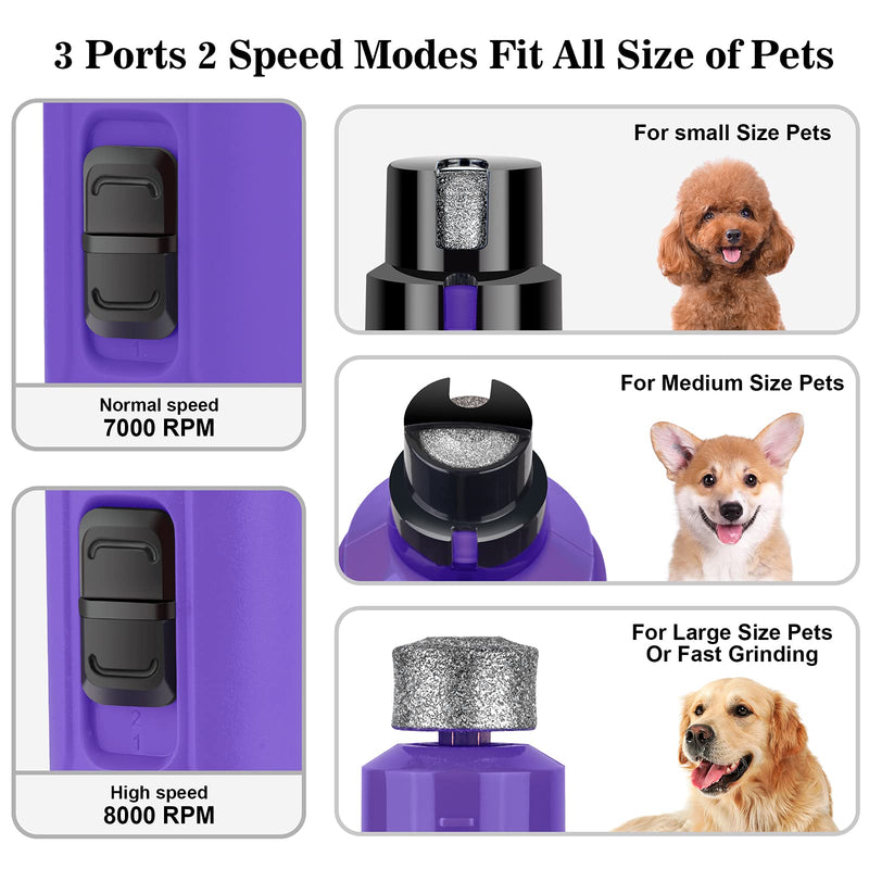 BOUSNIC Dog Nail Grinder with 2 LED Light - Super Quiet Pet Nail Grinder Powerful 2-Speed Electric Dog Nail Trimmer File Toenail Grinder for Puppy Small Medium Large Breed Dogs & Cats Purple - BeesActive Australia