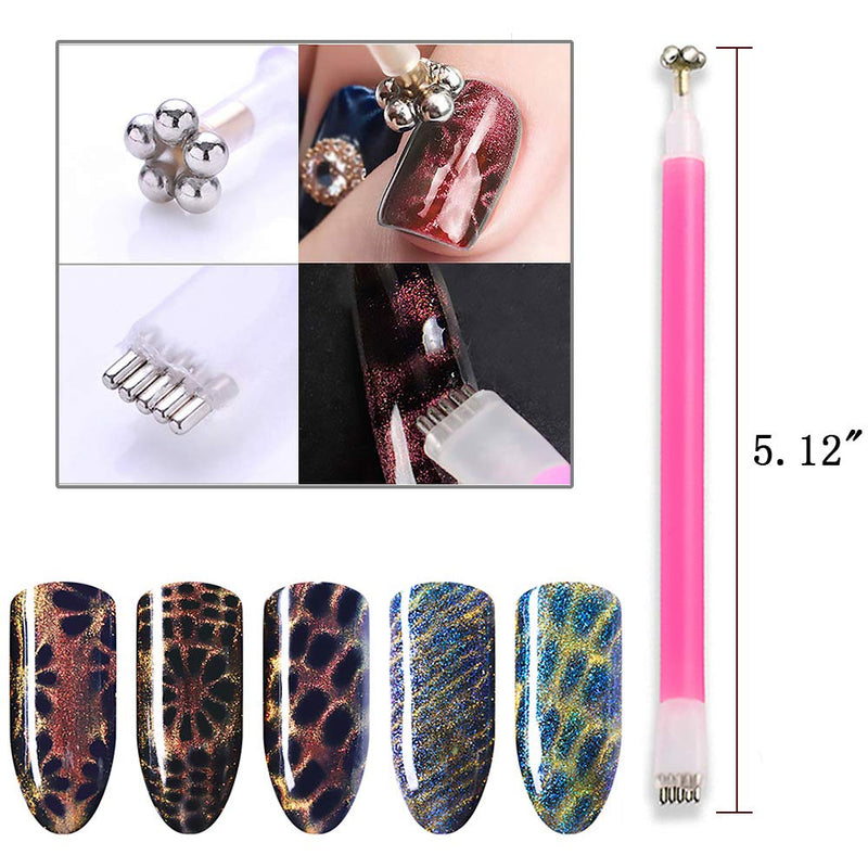 SILPECWEE 5Pcs 3D Cat Eyes Nail Art Magnetic Pen Set UV Gel Double Head Magnet Stick Manicure Tools For DIY&Salon NO1 - BeesActive Australia