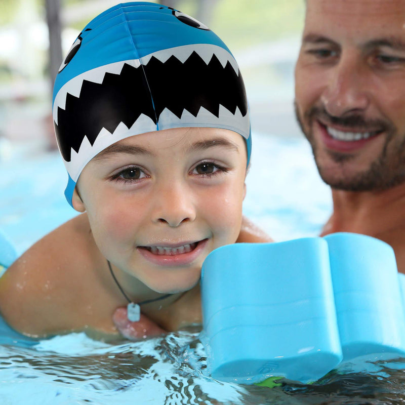 [AUSTRALIA] - SATINIOR 2 Pieces Kids Swim Cap, Fun Silicone Swim Caps for Boys and Girls, Fit for Children 3 to 12 (Blue) 
