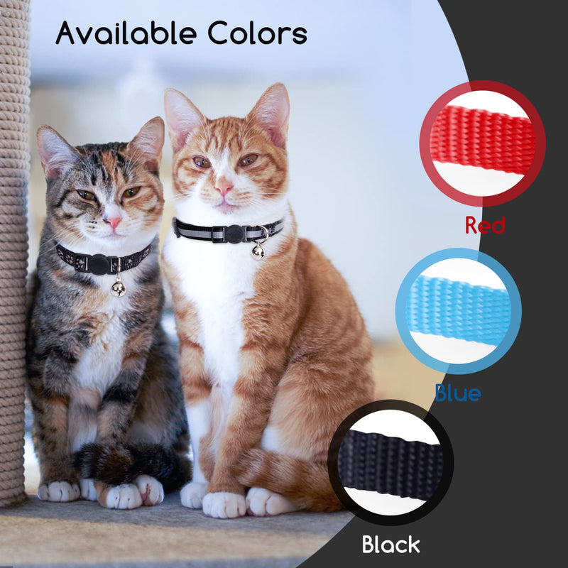 Nobleza Kitten Collar with Bell, 2 Pack Breakaway Cat Collars with Safe Quick Release Buckle, Paw Print & Strip Reflective Adjustable Soft Pet Collar Black - BeesActive Australia