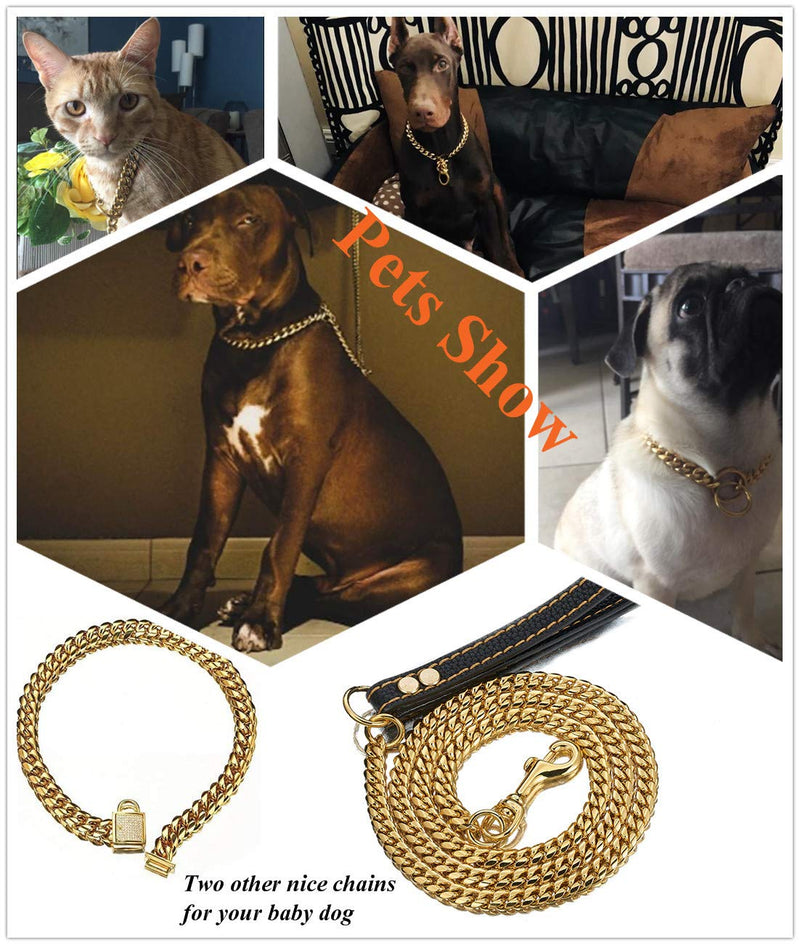 Aiyidi Strong 18K Gold Plated Dog Chain Collar Stainless Steel Width 10mm,12mm, 15mm, 18mm Cuban Link Collar for Dog's Training , Daily Use 20 inches (for 14.1''~16'' dog's neck) - BeesActive Australia