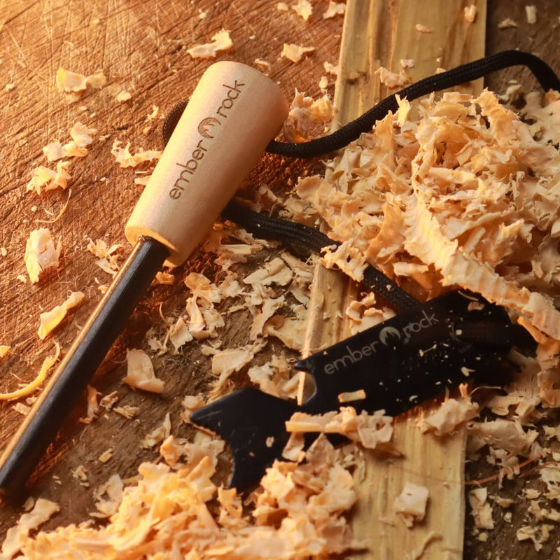 Ember Rock Fire Starter Fire Steel - Survival Magnesium Ferro Rod - Flint Striker Multi Tool & Wooden Handle for Superior Grip - Bushcraft Camping Survival Kit - BeesActive Australia