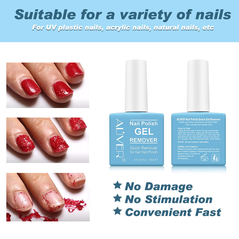 Gel Nail Polish Remover(15ML) - Professional Removes Nail Polish in 3-5 Minutes, Quickly & Easily, Not Hurt Nails with 1 PCS Cuticle Pusher + 1 PCS Nail Polish Scraper 0.52 Ounce (Pack of 1) - BeesActive Australia
