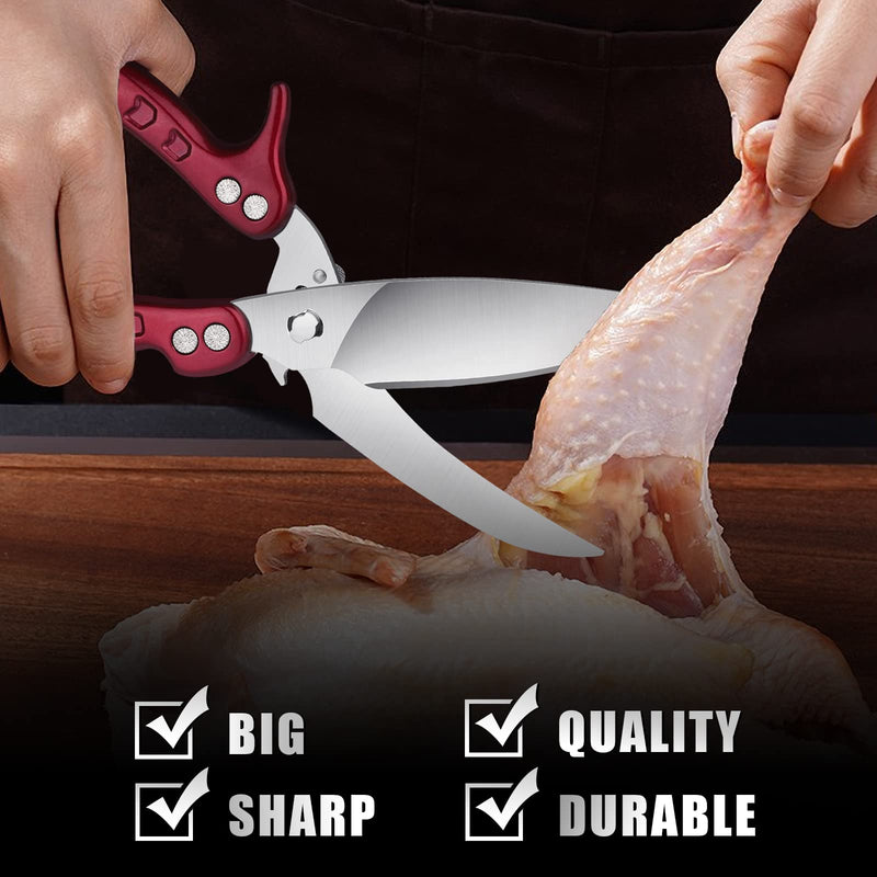 DRAGON RIOT Heavy Duty Poultry Shears - A Must Have Kitchen Shears for Chicken and Meat Cutting - Dishwasher Safe and Stainless Food Kitchen Scissors for Thanksgiving(Burgundy) Burgundy - BeesActive Australia