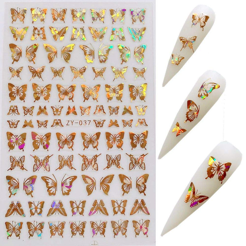 NAIL ANGEL 8Sheets Nail Art Adhesive Sticker Sheets Different Laser Gold and Silver Color Butterfly Shapes Nail Art Decoration 10238 - BeesActive Australia