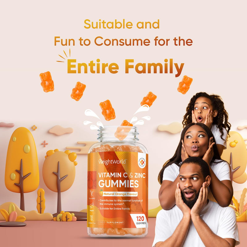 Vitamin C and Zinc Gummies for Adults & Kids - 200mg VIT C as L-Ascorbic Acid - 120 Chewable Vitamin C Gummies - Low Sugar, Natural Orange Flavour, Immunity Vitamins - Hair, Skin & Nail Vitamins - BeesActive Australia