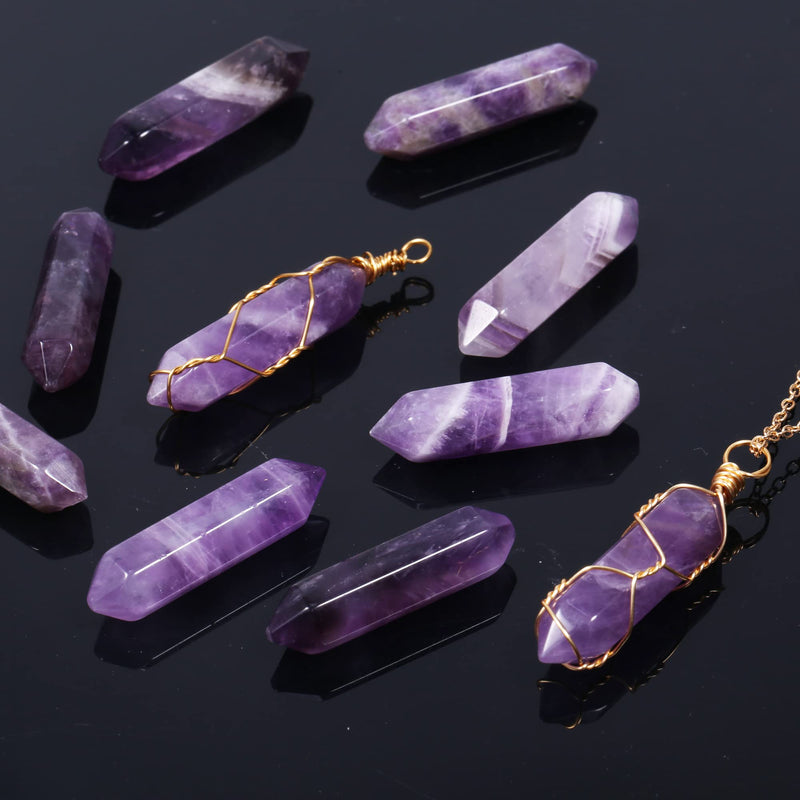 Wholesale 10pcs Natural Crystal Pendant Healing Quartz Stone Wands Set Hexagonal Reiki Stones Therapy Home Decoration B - BeesActive Australia