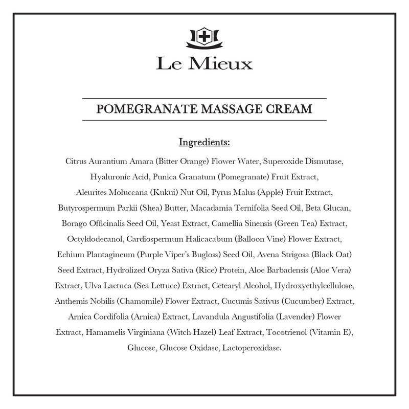 Le Mieux Pomegranate Massage Cream - Aromatic Moisturizing Neck & Face Massage Cream with Algae, Hyaluronic Acid & Botanical Oils, No Parabens or Sulfates (2 oz / 60 ml) - BeesActive Australia