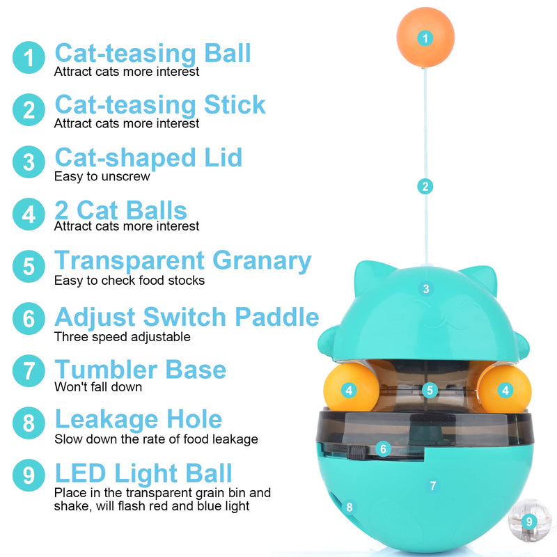 Cdycam Dog Treat Ball Treat Dispensing Interactive Dog Toys for Dogs, Wobble Wag Talking Ball Giggle Squeaky Dog Puzzle Toy for Boredom Slow Feeder cat food dispenser toy lake blue - BeesActive Australia