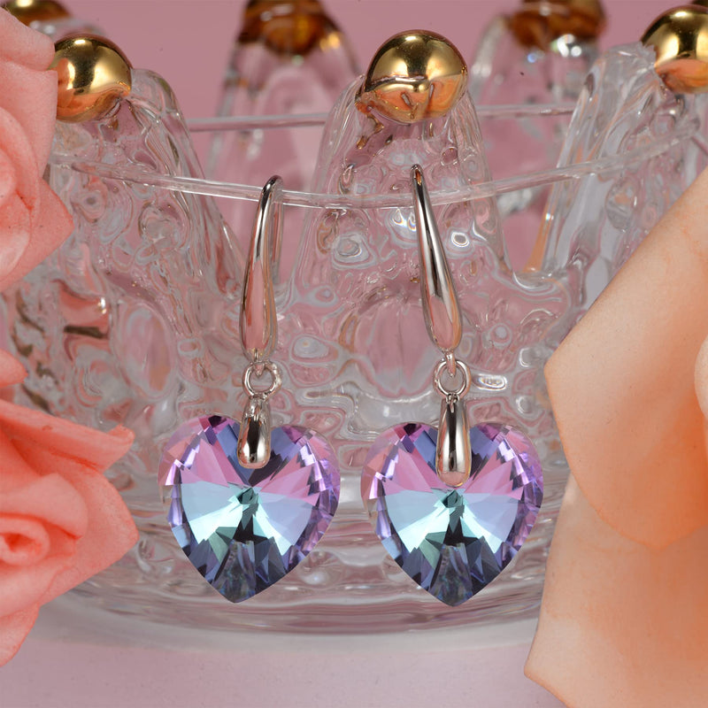 Love Heart Austrian Crystal Earring For Women,14K Gold Plated Hypoallergenic Drop Earrings For Sensitive Ears 1-Silver-Purple - BeesActive Australia