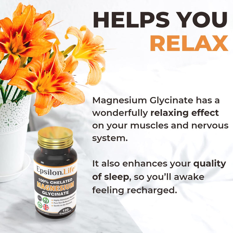 Epsilon Magnesium Glycinate - Chelated Magnesium Bisglycinate Supplement - 120 Easy to Take Vegan Capsules - BeesActive Australia