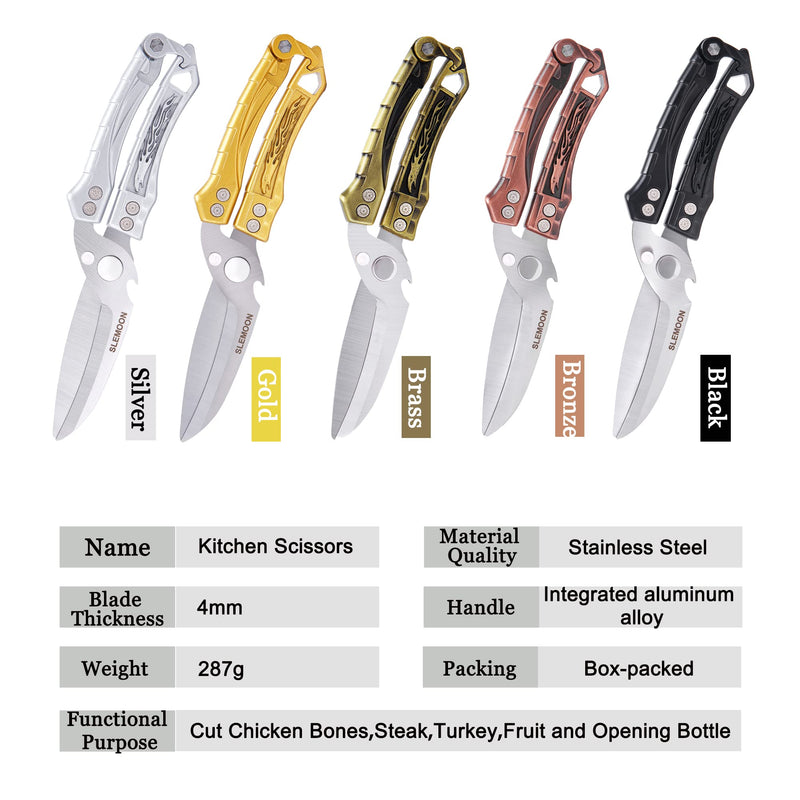 SLEMOON Kitchen Shears Heavy Duty Poultry Shears Meat Cutting Dishwasher Safe and Stainless Food Kitchen Scissors for Chicken Turkey Thanksgiving,Brass Z-brass - BeesActive Australia