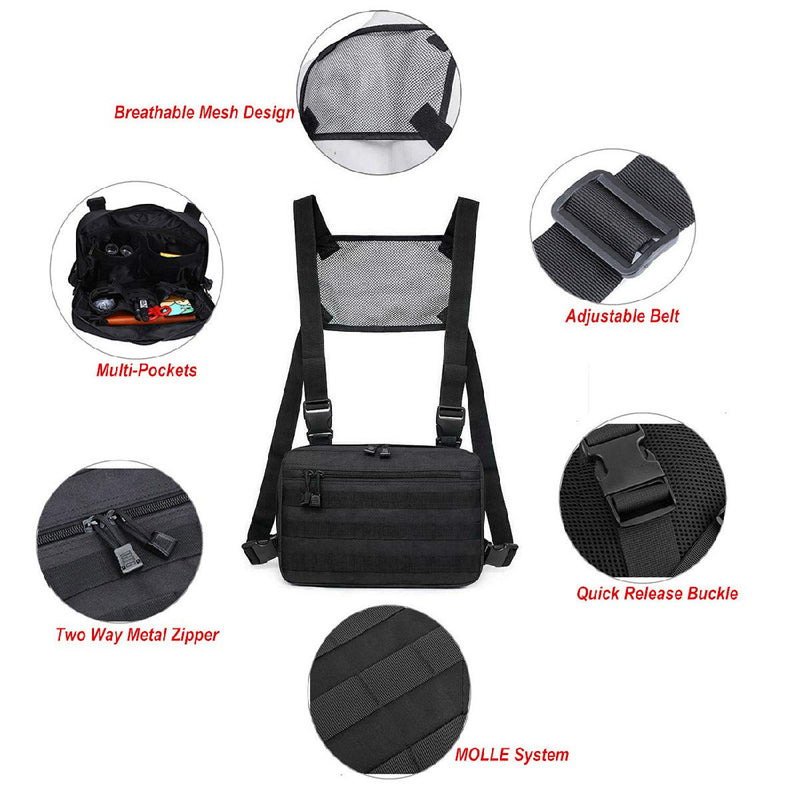 [AUSTRALIA] - abcGoodefg Tactical Chest Rig, Molle Radio Chest Harness Holder Holster Vest for Two Way Radio Walkie Talkies Black 