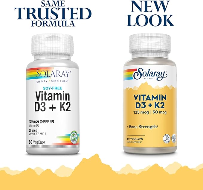 Vitamin D3 & K2 5000IU 60 Vegetable Capsules Solaray - BeesActive Australia