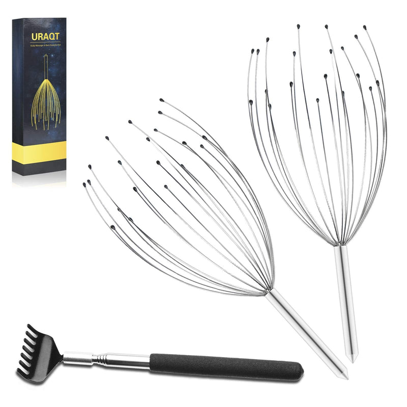 URAQT Head Massager Scalp Massage Scratcher Set 3 Pack, 20 Prongs Head Scratcher and Back Scratchers, Portable Tingler Massage for Deep Relaxation, Hair Stimulation and Body Stress Relax - BeesActive Australia