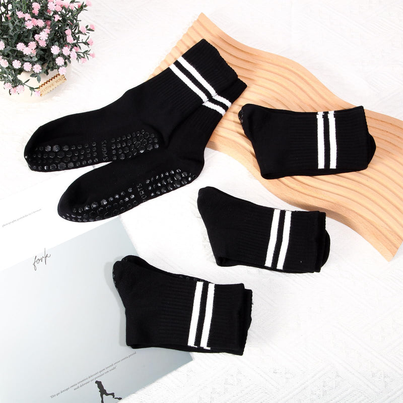 Jeyiour 10 Pcs Yoga Socks with Grips for Women Non Slip Striped Women's Long Socks for Pilates Workout Ballet Dance Black - BeesActive Australia