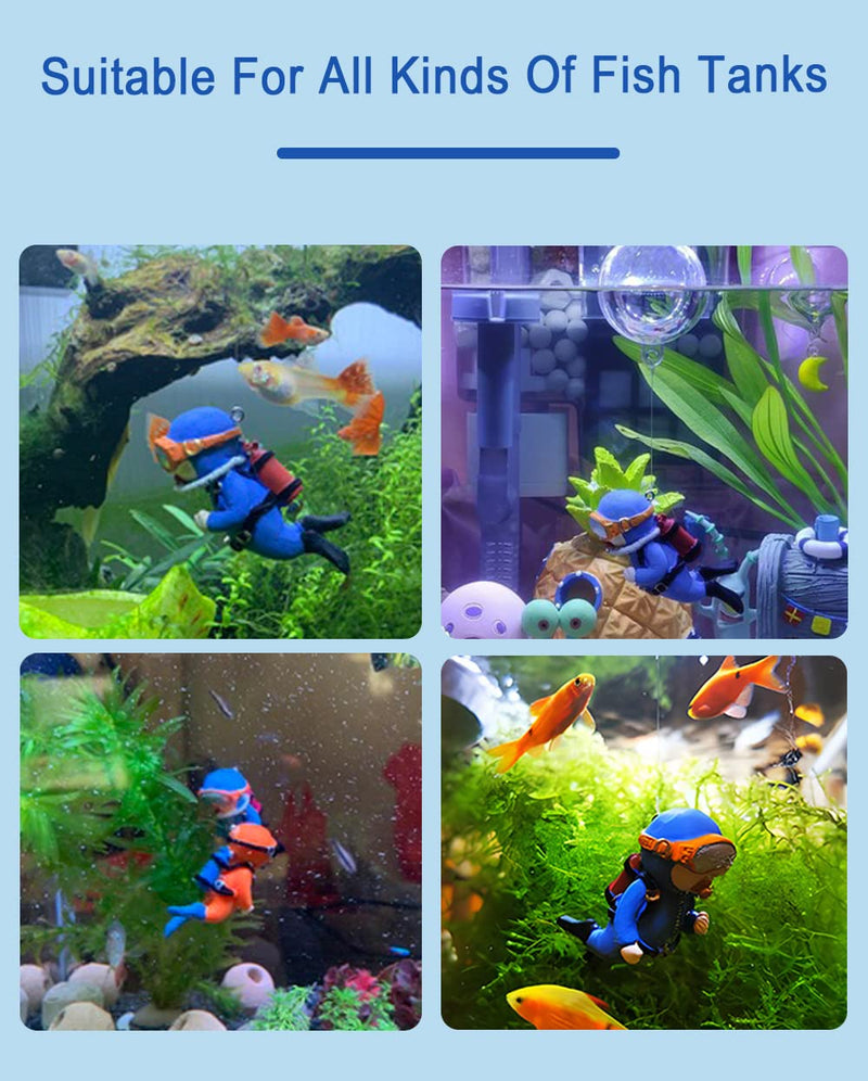 SUPTEC 2-Pack Fish Tank Decorations Cute Little Diver Aquarium Decoration Floating Aquarium Accessories Fish Playmate for Fish Tank Suitable for All Kinds of Fish and Fish Tanks Swimming Pool Blue and Orange - BeesActive Australia
