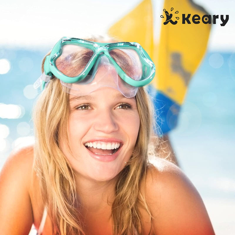 Keary Swimming Goggles Snorkel Diving Mask for Adult Men Women Youth, Anti-Fog 180°Clear View Swim Goggles with Nose Cover Green - BeesActive Australia