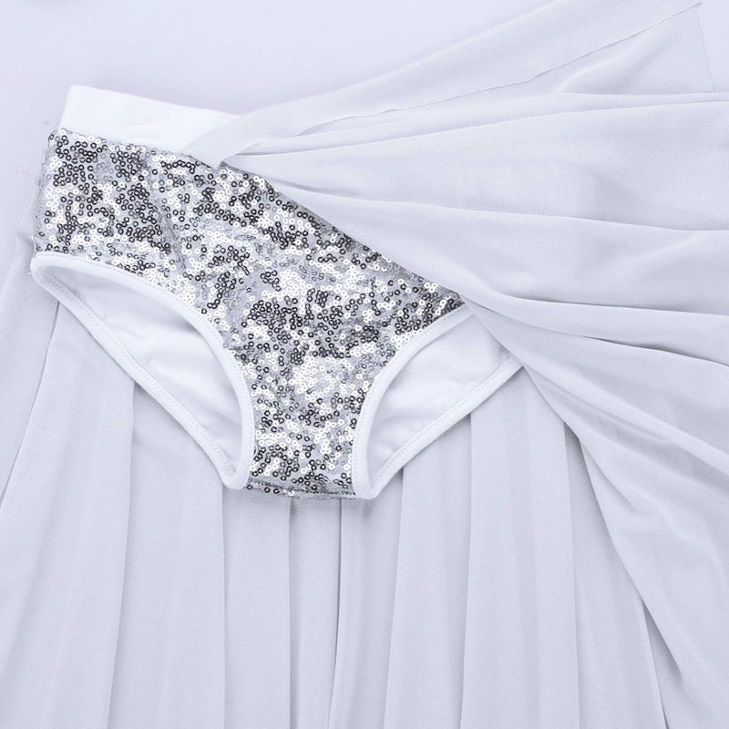 [AUSTRALIA] - inlzdz Kids Girls Two-Pieces Dance Set Shiny Sequins Crop Tops Irregular Skirts Lyrical Ballet Modern Dancewear Ivory 8 / 10 